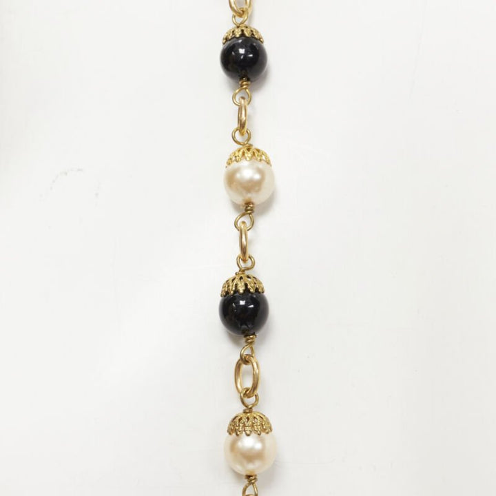 CHANEL Vintage Haute Couture Goosens Lion head black faux pearl sautoir neckace