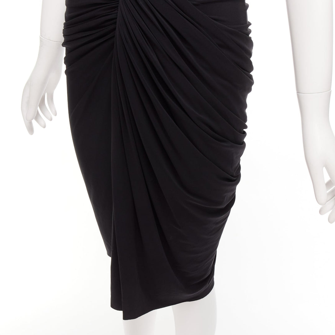 ALEXANDER WANG black front drape vneck silk lined knee codycon dress US4 S
