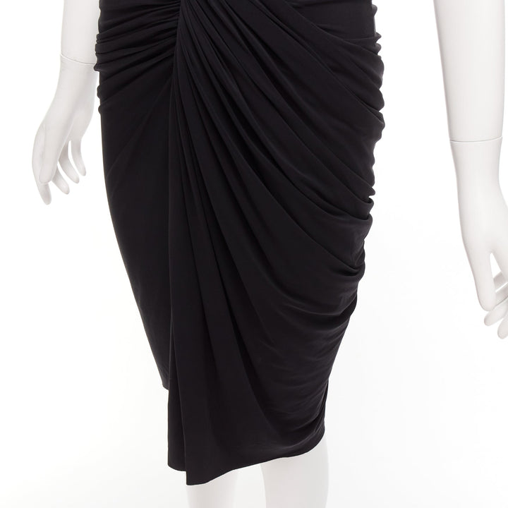 ALEXANDER WANG black front drape vneck silk lined knee codycon dress US4 S