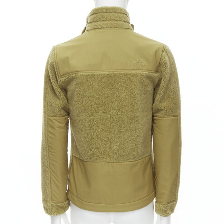 NORTH FACE tan brown fleece patch flap pocket asymmetric zip up jacket XS S