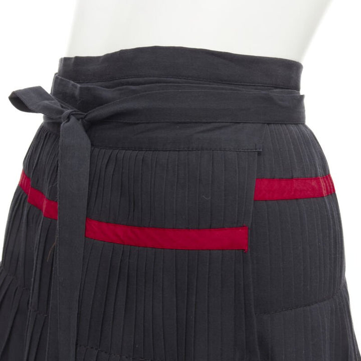 COMME DES GARCONS 1980s black geometric pattern pleated wrapped flared skirt S