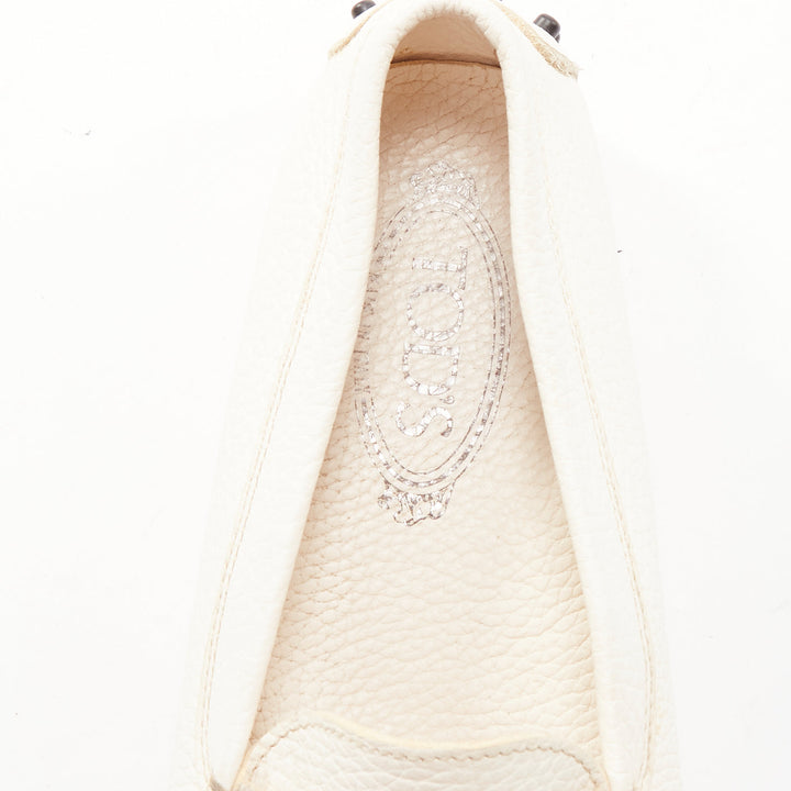 TOD'S Gommino cream textured leather black rubber studs driver shoes EU37