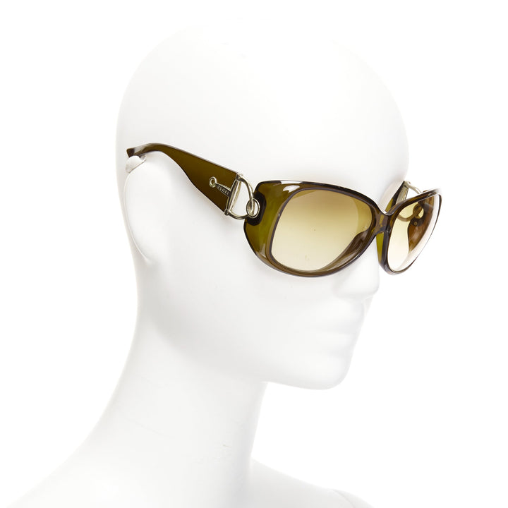 GUCCI GG2951E/S dark green silver GG bamboo buckle side wrap sunglasses