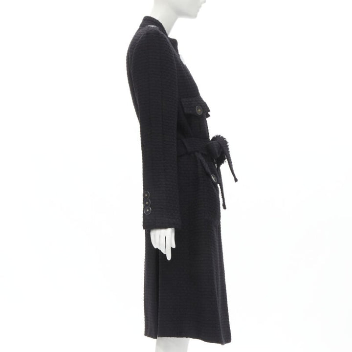 CHANEL 17A Paris Cosmopolite black tweed CC button 4-pocket  belted coat FR44 XL