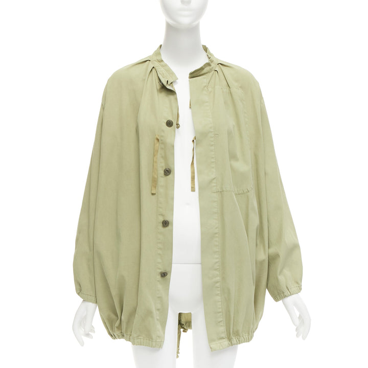 TICCA washed green 100% cotton tie collar centre parka jacket