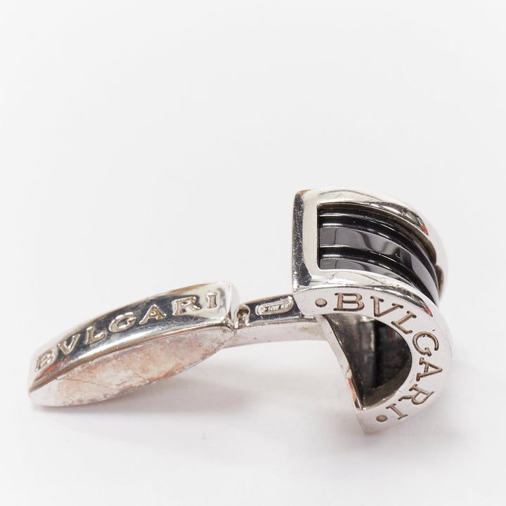 BULGARI Bzero 925 sterling silver black onyx logo back cufflinks