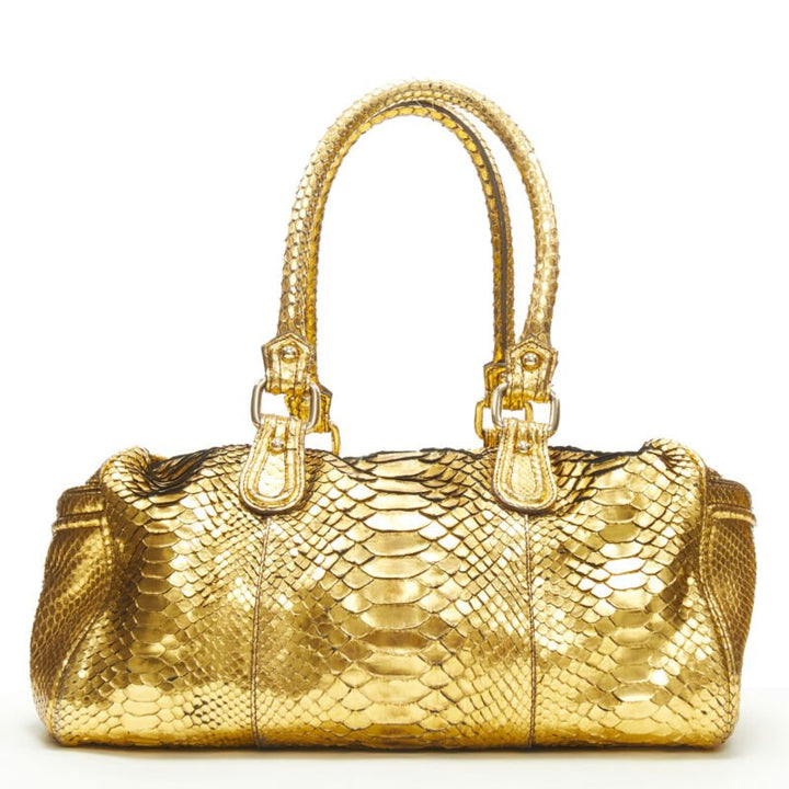ZAGLIANI metallic gold scaled leather top handle duffel boston bag