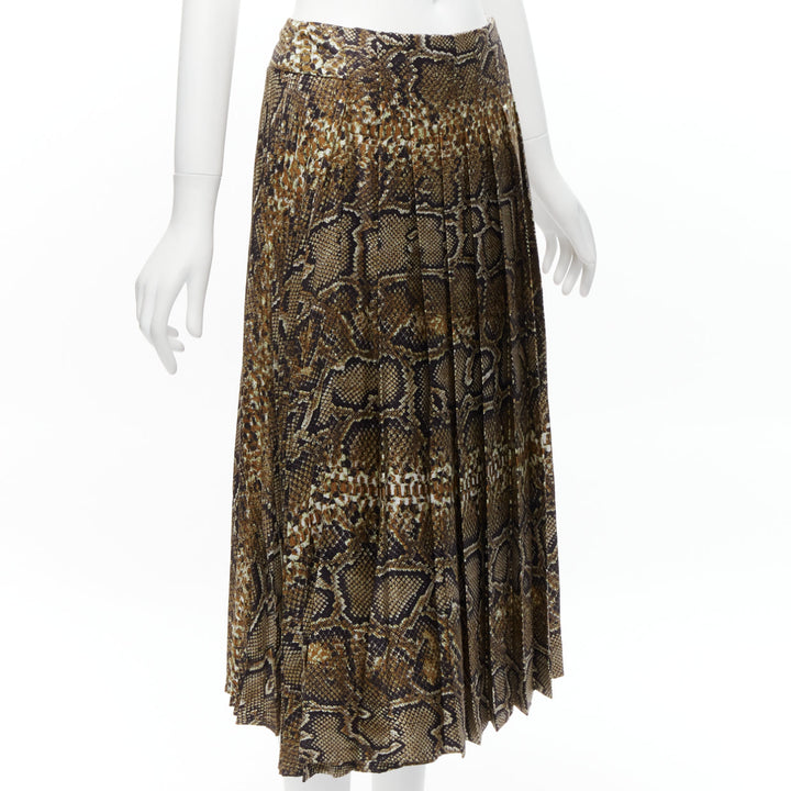 VICTORIA BECKHAM 100% silk  brown animal print pleated midi skirt UK6 XS