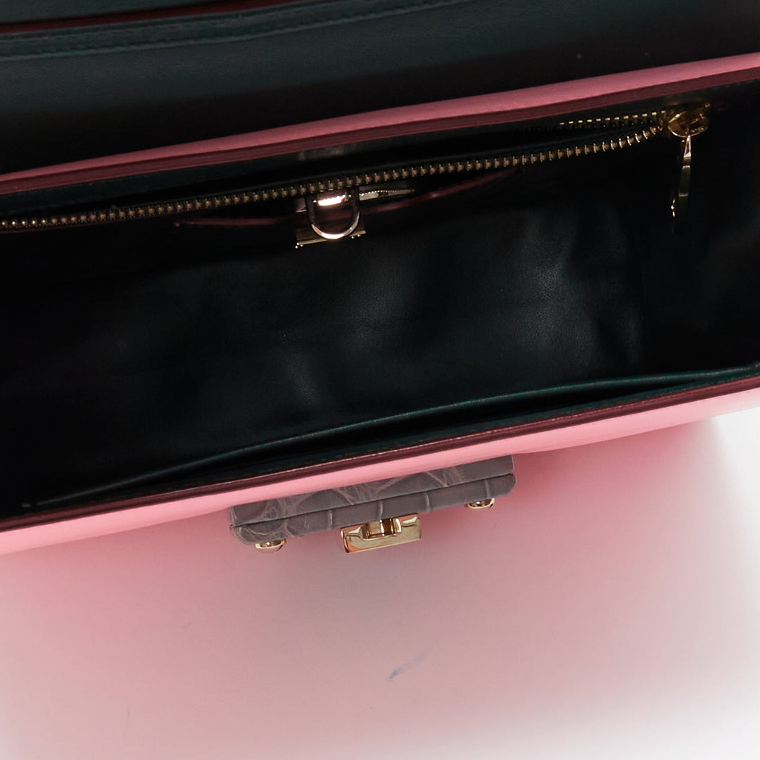 DOLCE GABBANA Lucia pink grey scaled leather flap clasp crossbody bag