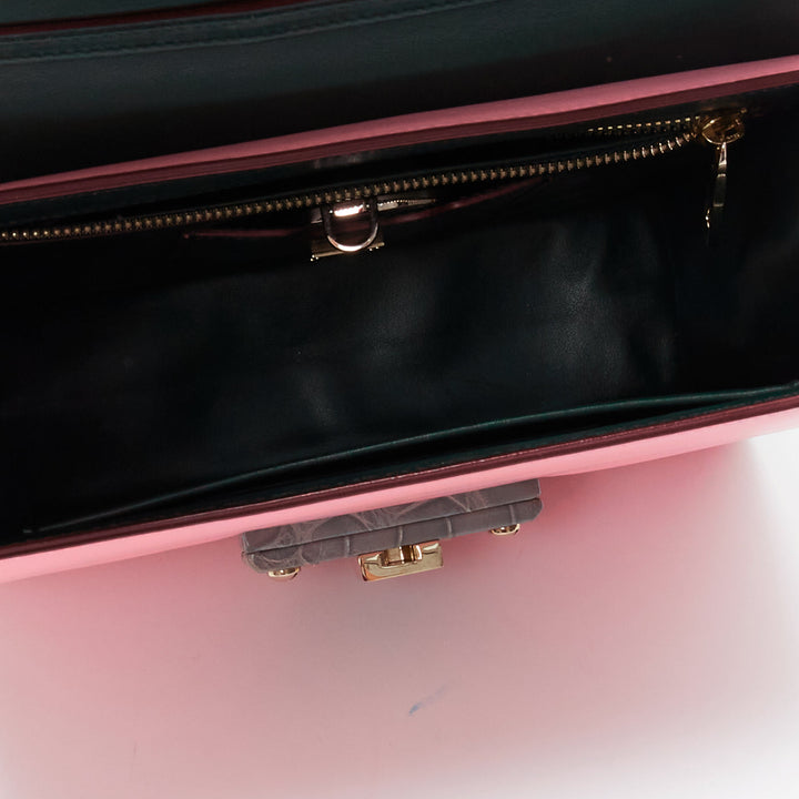 DOLCE GABBANA Lucia pink grey scaled leather flap clasp crossbody bag