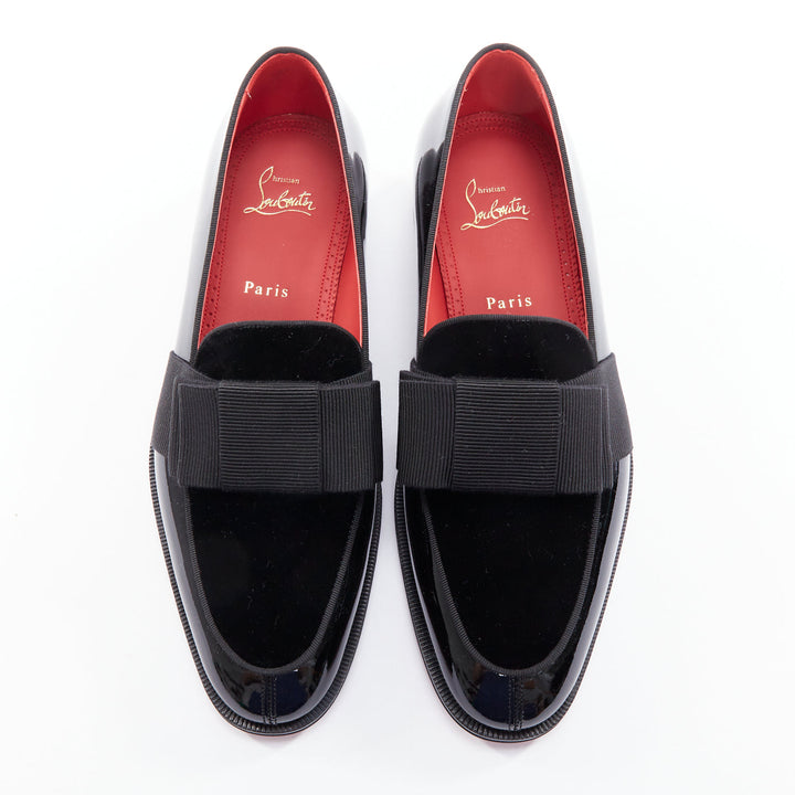 CHRISTIAN LOUBOUTIN patent black bow tie dress loafer shoes EU39.5