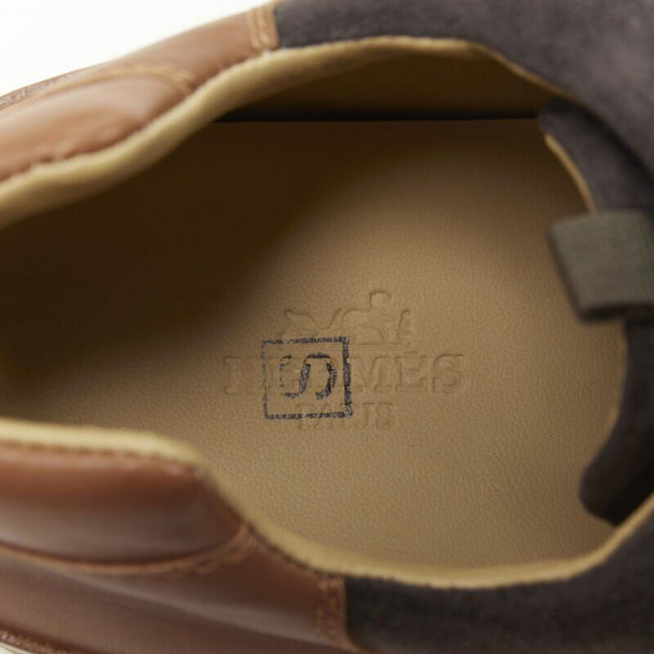 HERMES Buster grey brown suede lace up wooden rubber sole low sneaker EU39.5