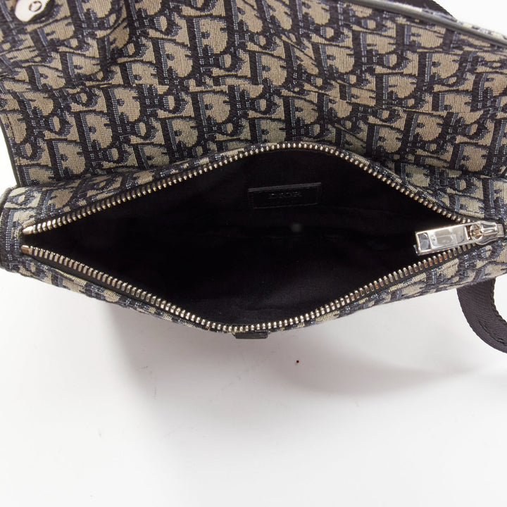 CHRISTIAN DIOR blue black CD logo monogram oblique canvas sadde shoulder bag
