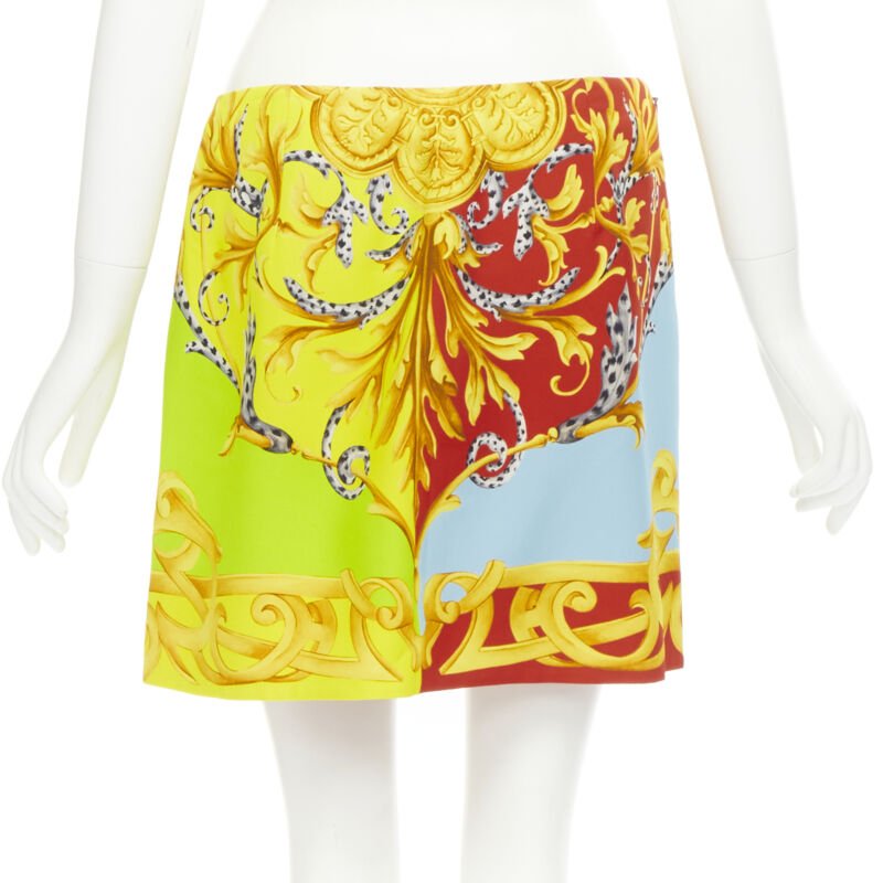 VERSACE Pop Acantus Barocco gold Medusa safety pin slit mini skirt IT40 S