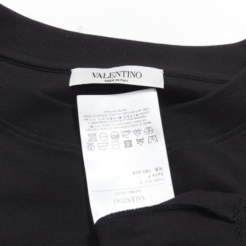 VALENTINO floral lace breast pocket white logo black cotton tshirt S