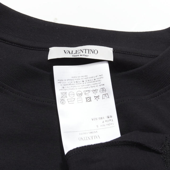 VALENTINO floral lace breast pocket white logo black cotton tshirt S