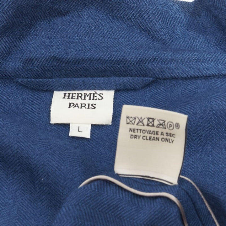 HERMES Paris 100% cashmere hand woven suede leather H logo belted robe L