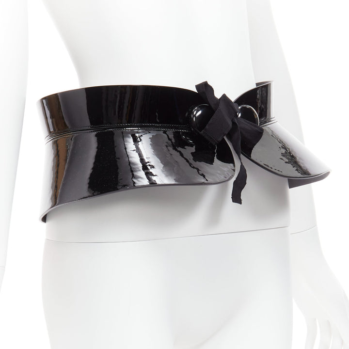 rare LOUIS VUITTON 2011 Runway Fetishes black patent peplum corset belt 85cm