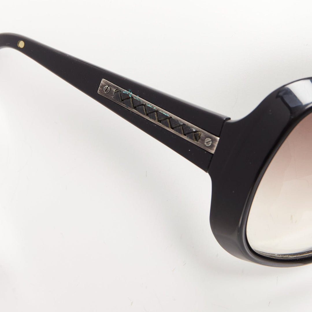 BOTTEGA VENETA BV68S black woven leather trim brown oversized sunglasses