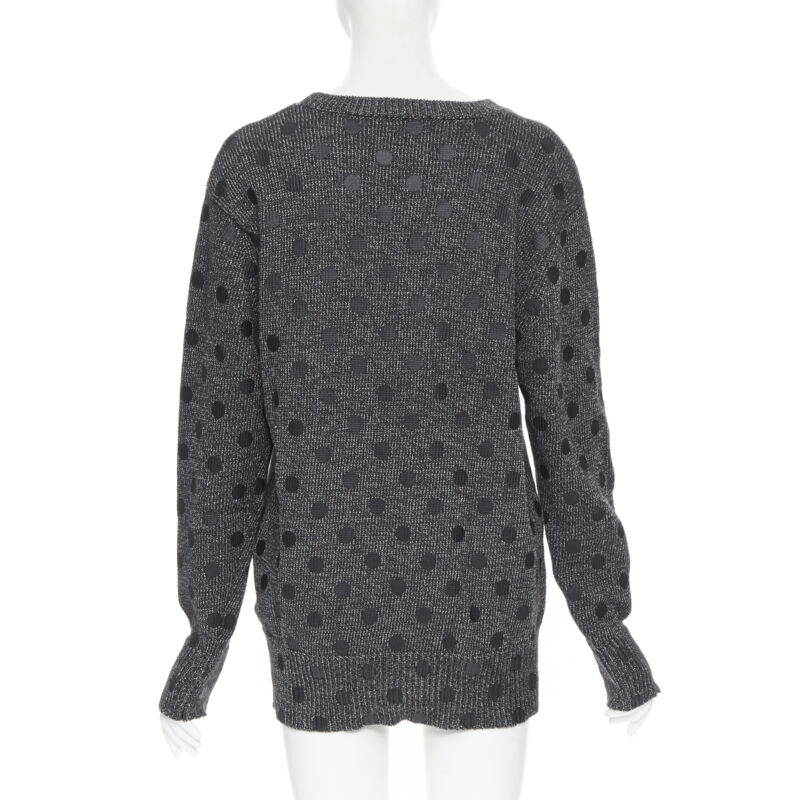 MARKUS LUPFER cotton blend knit grey polka dot printed oversized sweater L