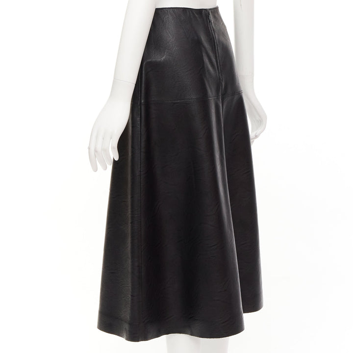 STELLA MCCARTNEY Skin Free black vegan leather A-line midi skirt IT40 S
