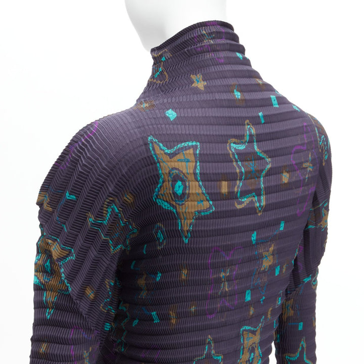 rare ISSEY MIYAKE PLEATS PLEASE green star dark blue collar pleated top JP2 M