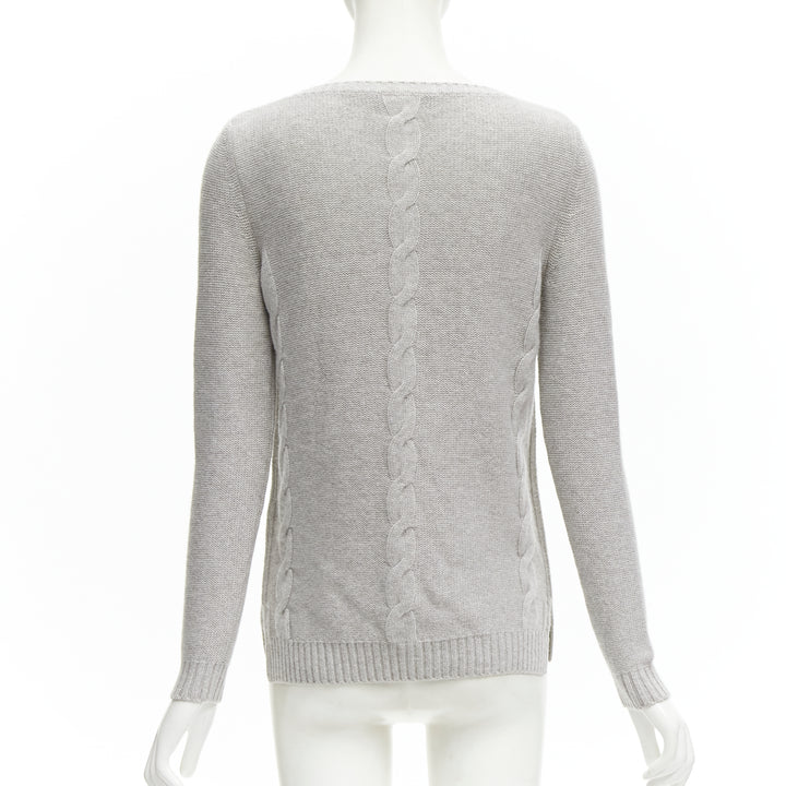 LORO PIANA 100% baby cashmere grey braid knit bateau neck sweater IT38 XS