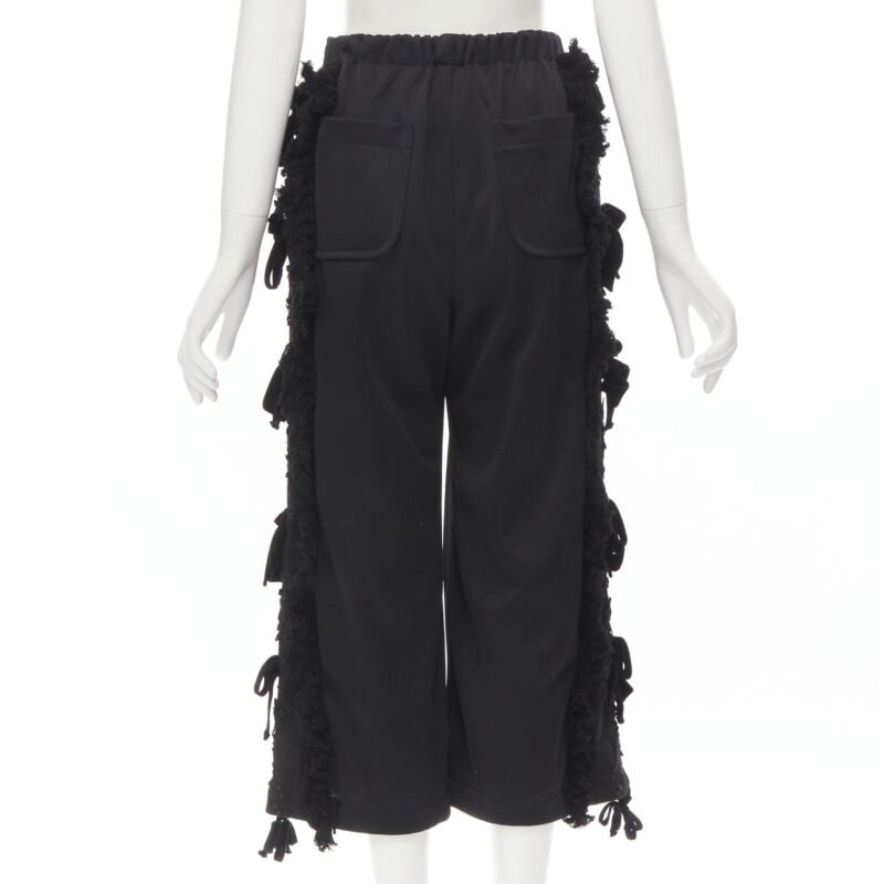 TRICOT COMME DES GARCONS black ruffle floral velvet ribbon trim wide pants S