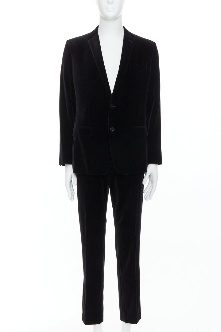 DOLCE GABBANA Martini Fit black cotton velvet blazer jacket pants suit IT48 M