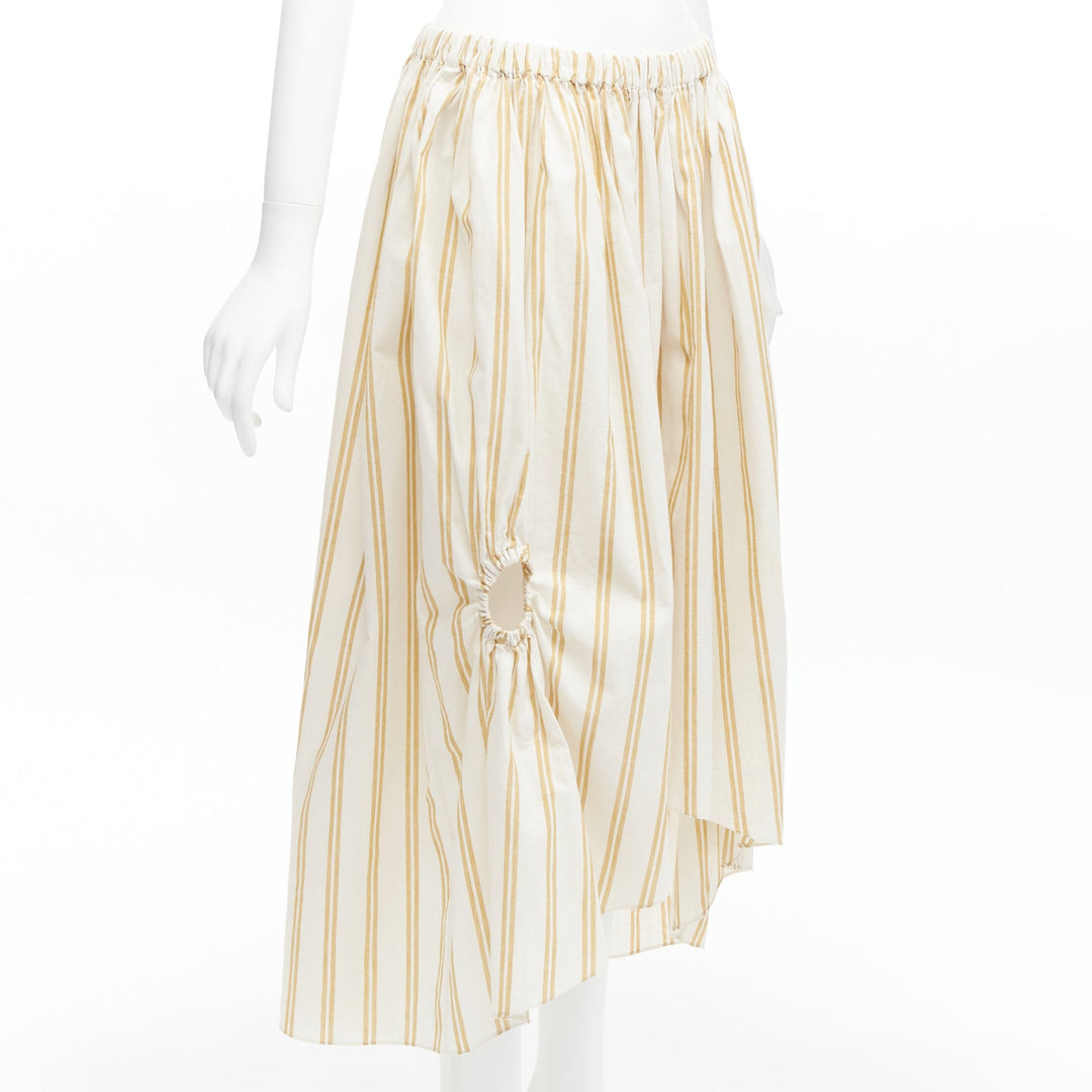 OSCAR DE LA RENTA 2019 cotton  linen ruched cutout striped balloon skirt US0 XS