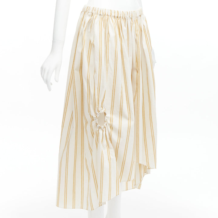 OSCAR DE LA RENTA 2019 cotton  linen ruched cutout striped balloon skirt US0 XS
