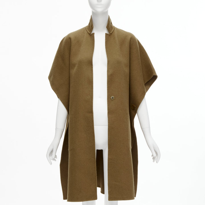 TIBI brown virgin wool angora cape sleeve high collar coat US0 XS