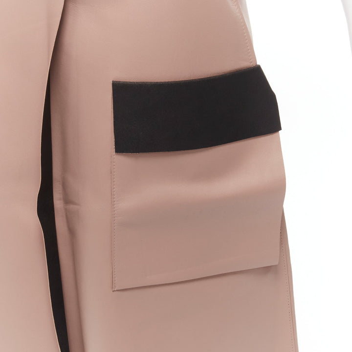 DION LEE Sandy pink brown sheep leather panelled A-line midi skirt UK6 XS