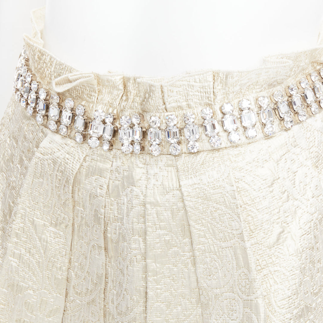 DOLCE GABBANA crystal rhinestone waistband beige brocade cocktail skirt IT40 S