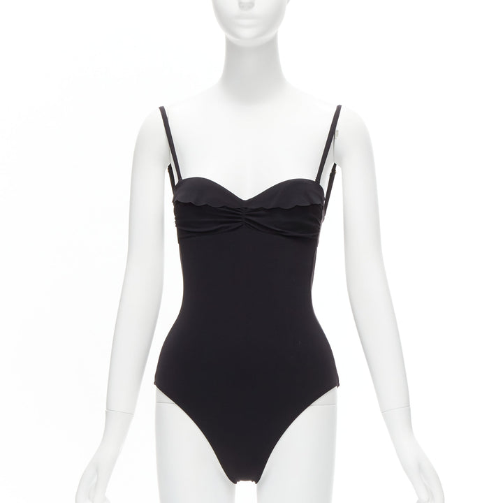 HEIDI KLEIN black gold logo clasp backless flutter one piece swimsuit US0 XS