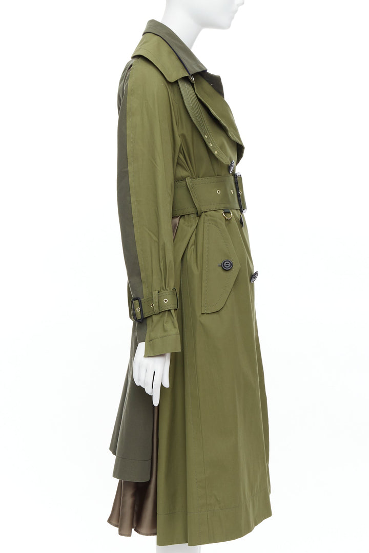 SACAI 2020 green cotton gabardine double layered belted trench coat JP1 S