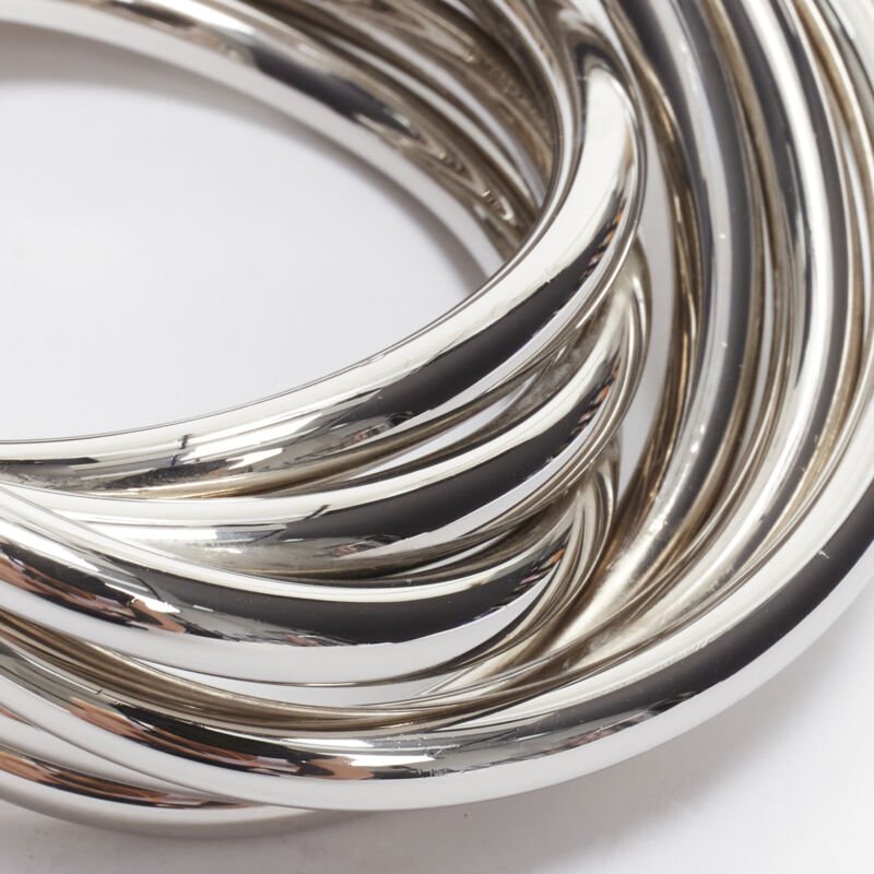 SAINT LAURENT Hedi Slimane silver metal architectural layered twist cuff bangle
