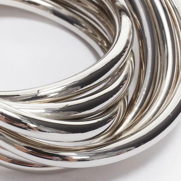 SAINT LAURENT Hedi Slimane silver metal architectural layered twist cuff bangle
