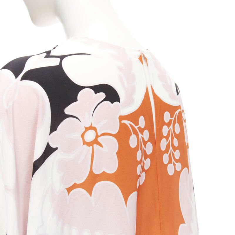 VALENTINO 100% silk orange pink black floral print blouse shirt IT36 XS