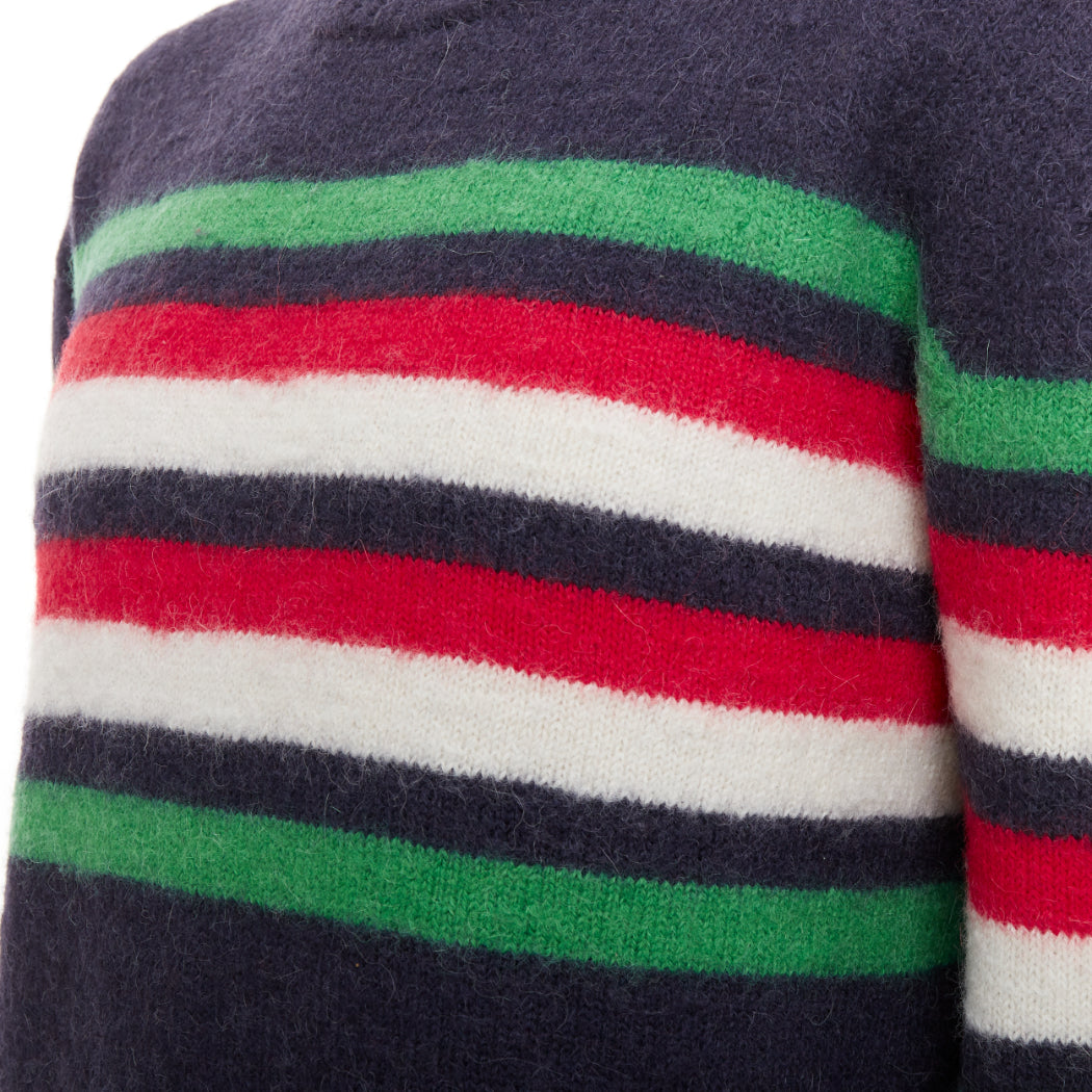 GUCCI navy green red striped embroidered logo crew sweater