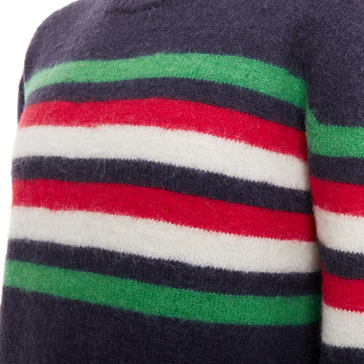 GUCCI navy green red striped embroidered logo crew sweater