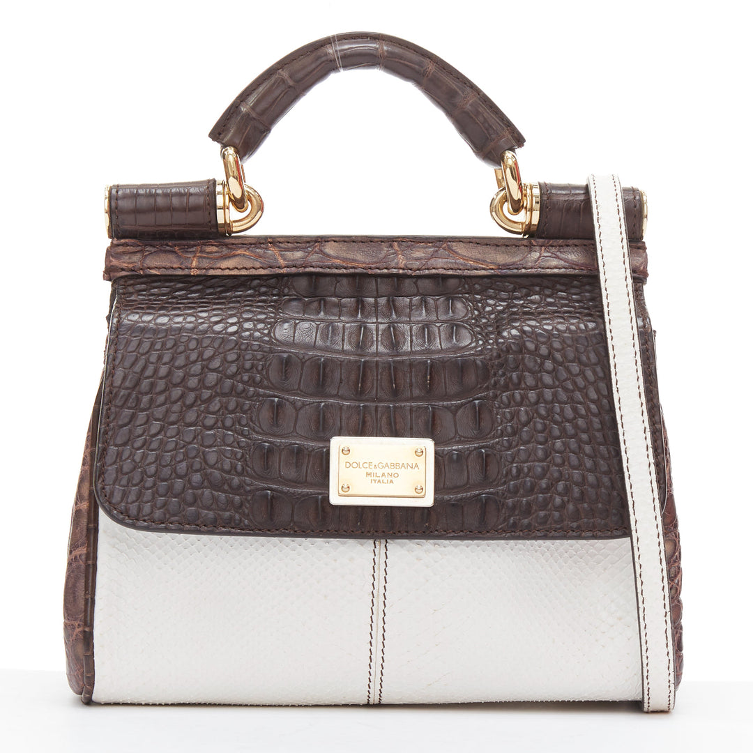 DOLCE GABBANA Miss Sicily brown white mixed scaled leather crossbody bag