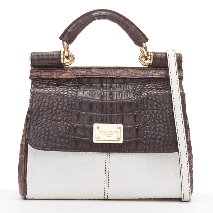 DOLCE GABBANA Miss Sicily brown white mixed scaled leather crossbody bag