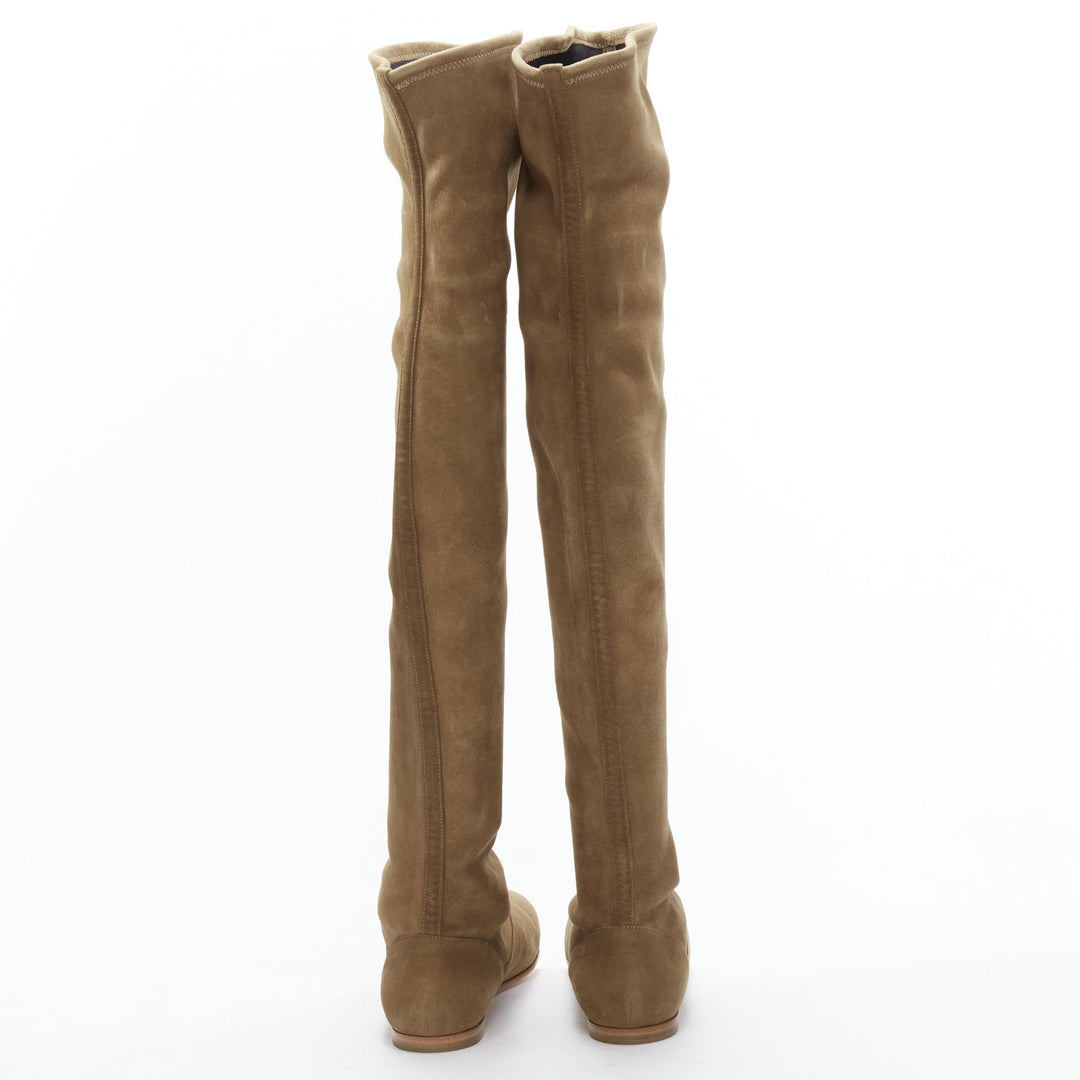 GIANVITO ROSSI Camoscio brown suede flat thigh high boots EU37