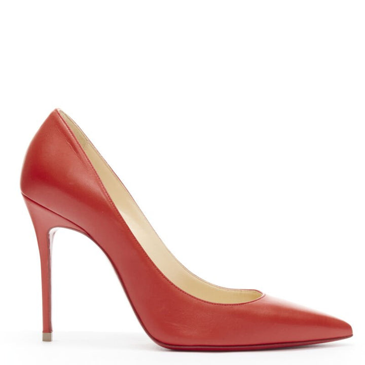 CHRISTIAN LOUBOUTIN Kate 100 lipstick red leather pointy pigalle high pump EU36