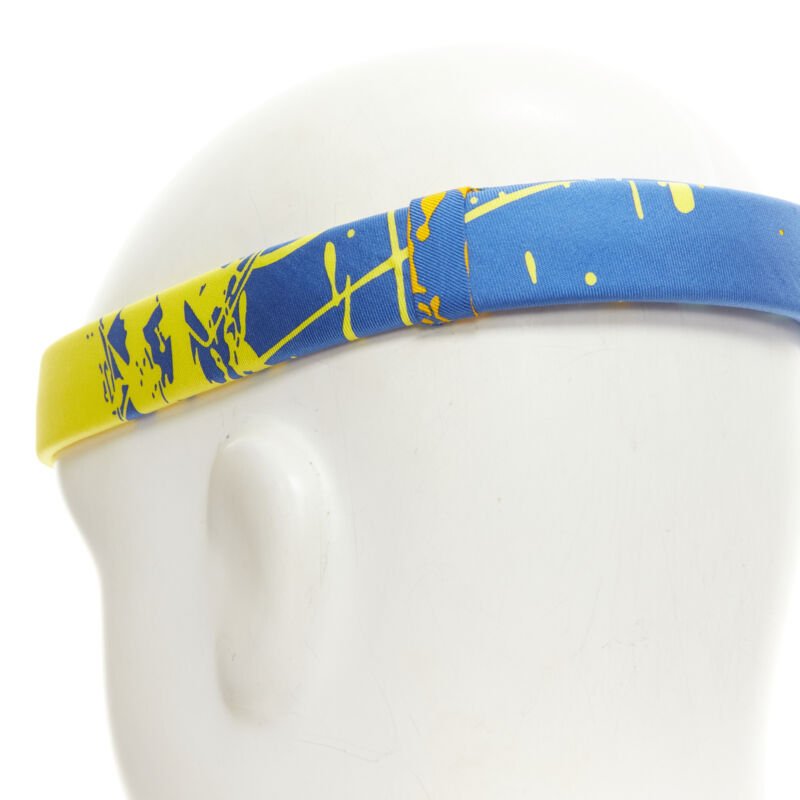 rare HERMES Bandeau Femme Mistinguette 100% silk blue yellow adjustable headband