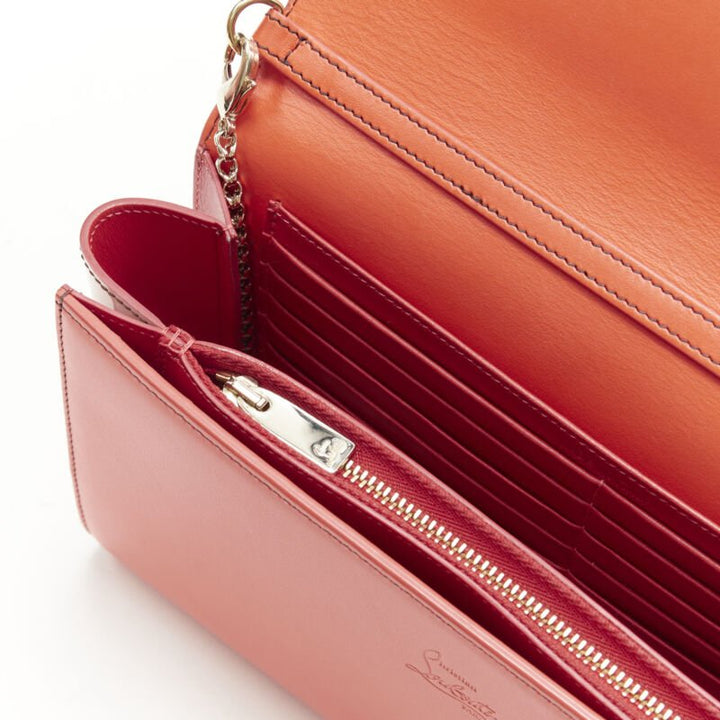 CHRISTIAN LOUBOUTIN Paloma red gold spike stud pink shoulder chain clutch bag
