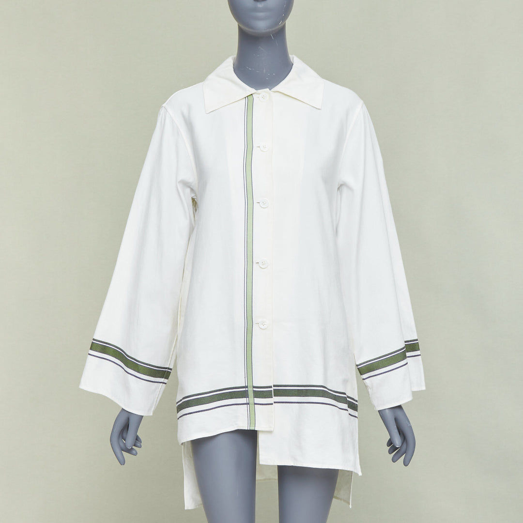 BACCA cream green cotton silk striped asymmetric oversized overshirt IT36 S