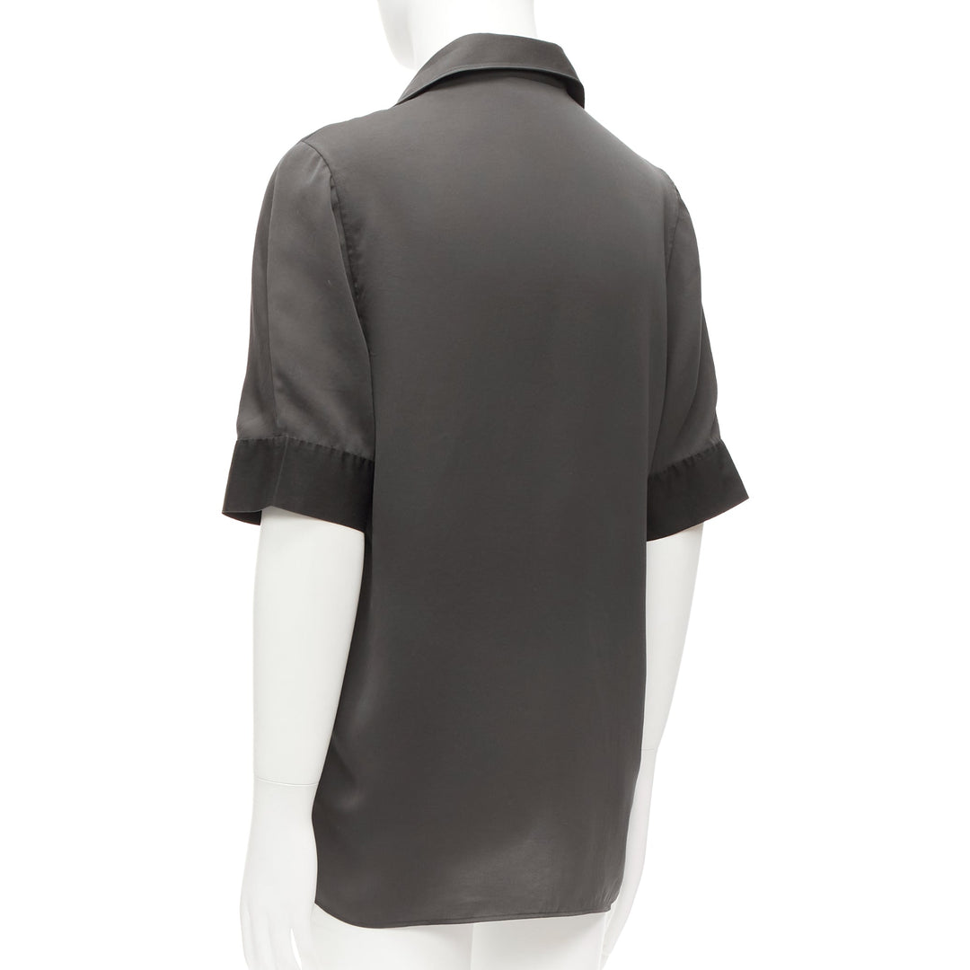 LANVIN grey black silky twill mix texture short sleeves dress shirt EU38/15 S