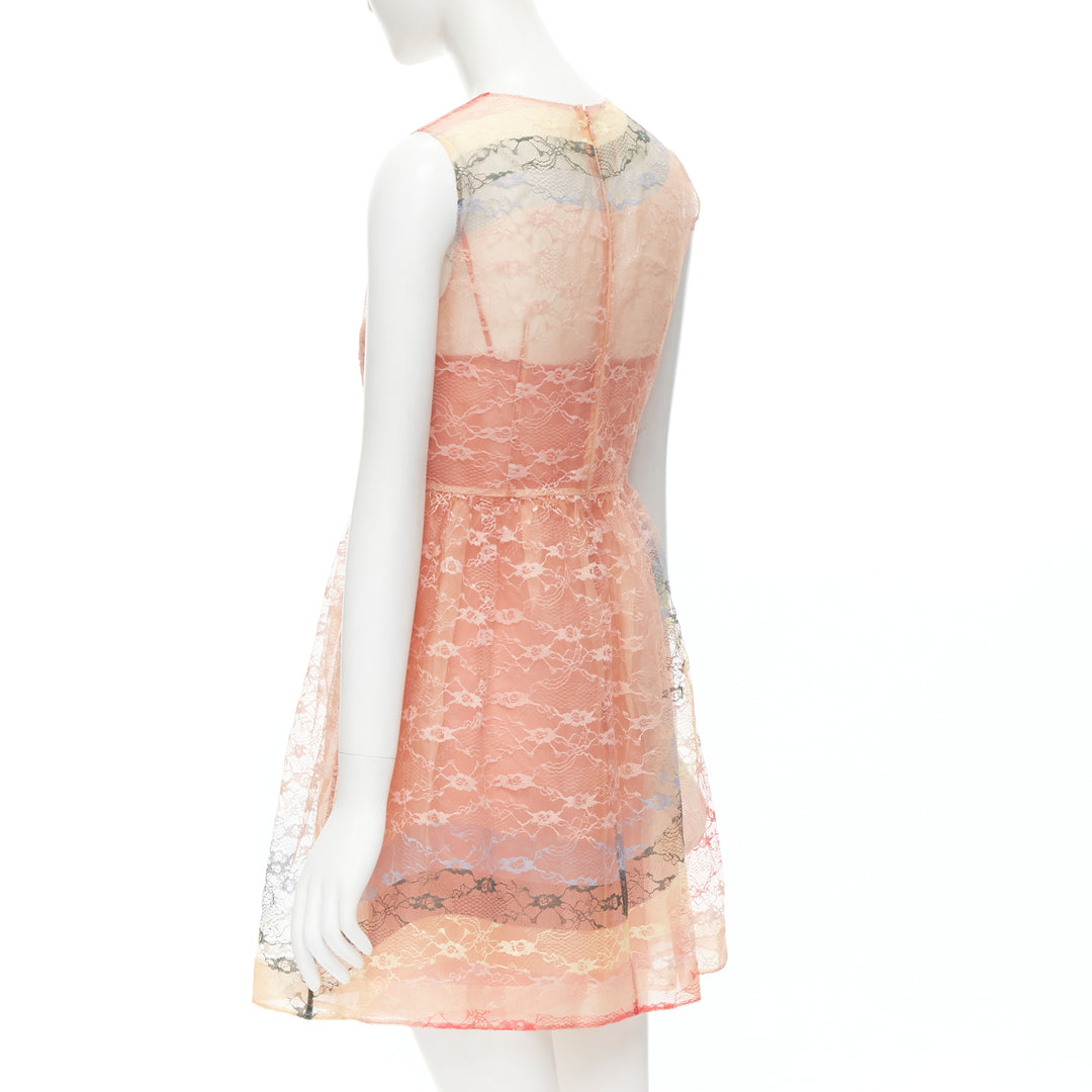 RED VALENTINO peach rainbow lace sleeveless fit flared cocktail dress IT40 S